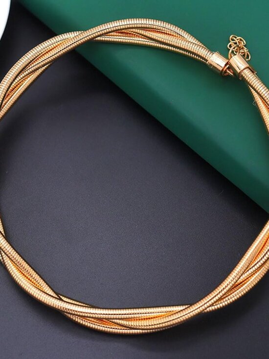 Chunky Gold Statement Choker Neckalce for Women Layered Snakebone Chain Collar N - Picture 6 of 8